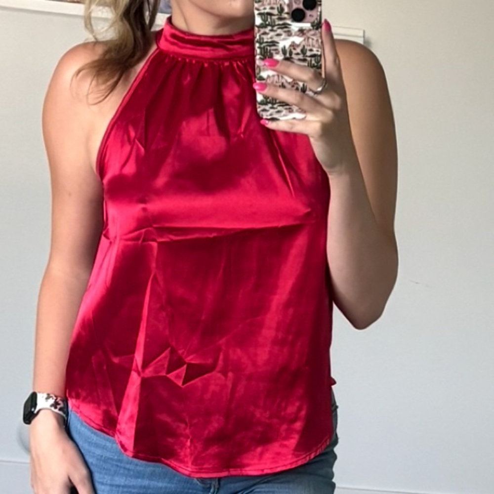Silky Red Halter Top